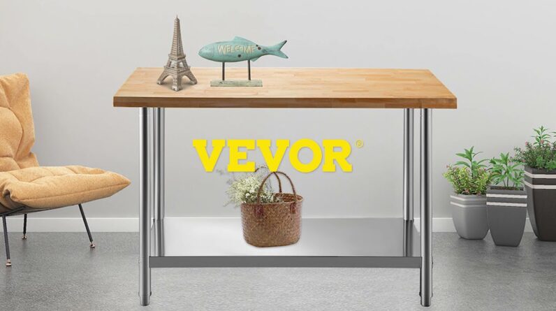 VEVOR Maple Top Work Table Kitchen Prep Table Wood 48 x 24 In Stainless Steel